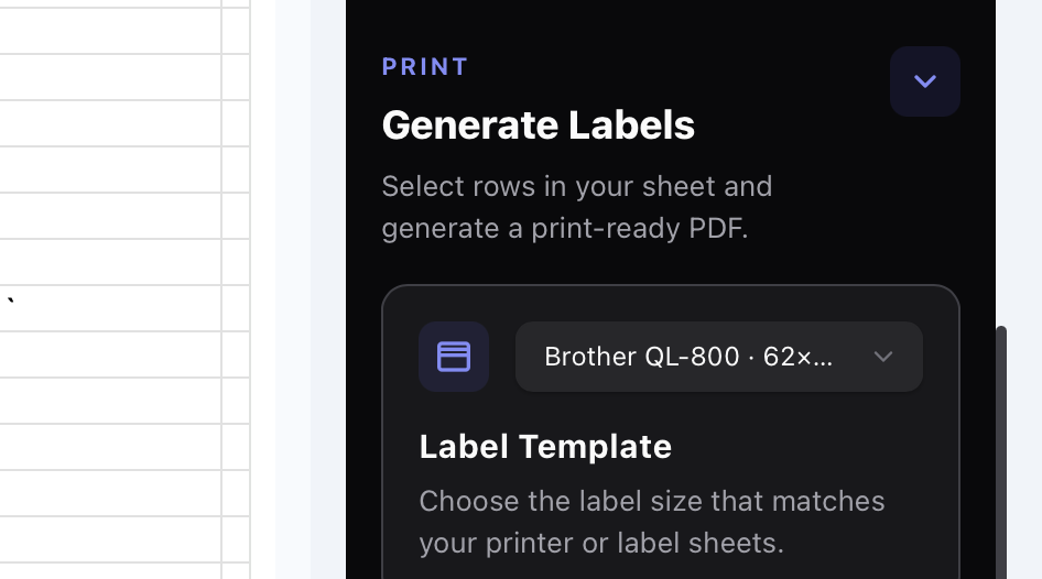 Label preview generated from SheetLabel